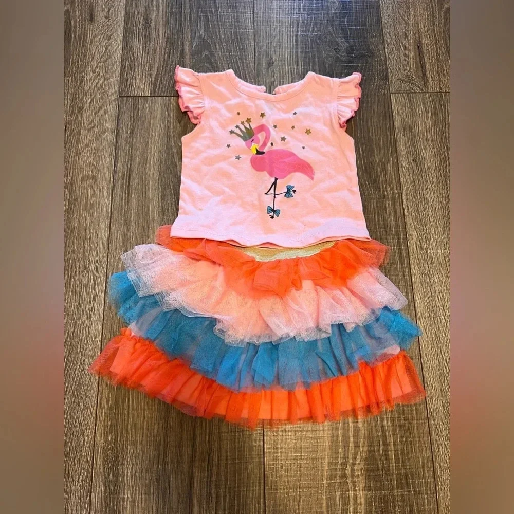 Cutie Pie Pink Flamingo Matching Set Tulle Skirt Size 12M